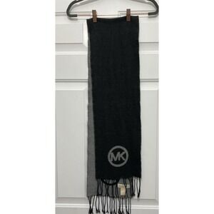 Michael Kors‎ Gray Charcoal Wool Winter Scarf MK Logo Unisex Reversible Warm